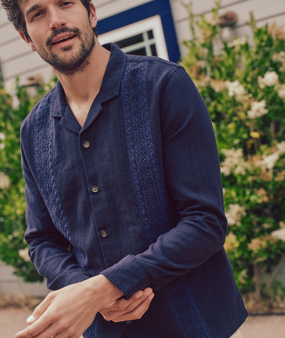 Embroidered Long Sleeve Resort Shirt